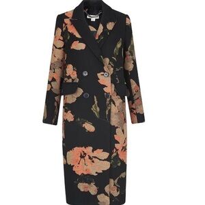 Whistles London Black Jacquard Pattern Double Breasted Coat